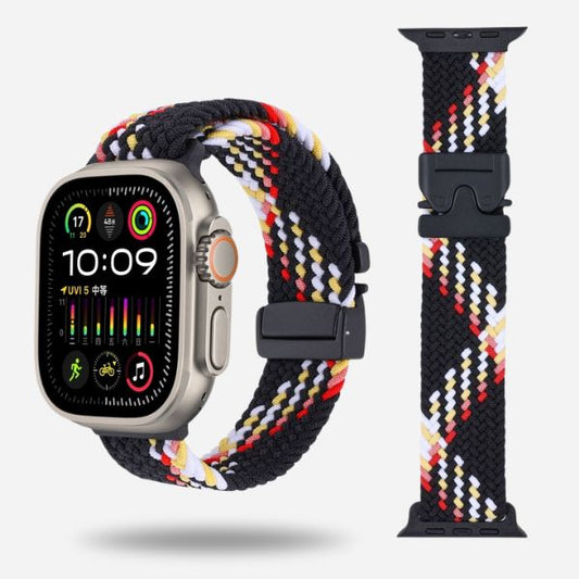 black & red woven elastic strap for Apple Watch with black clasp